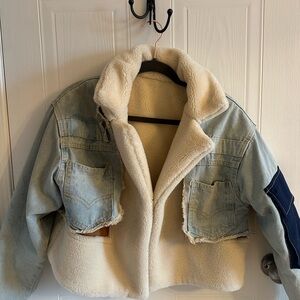 Denim and Cream Sherpa crop Jacket